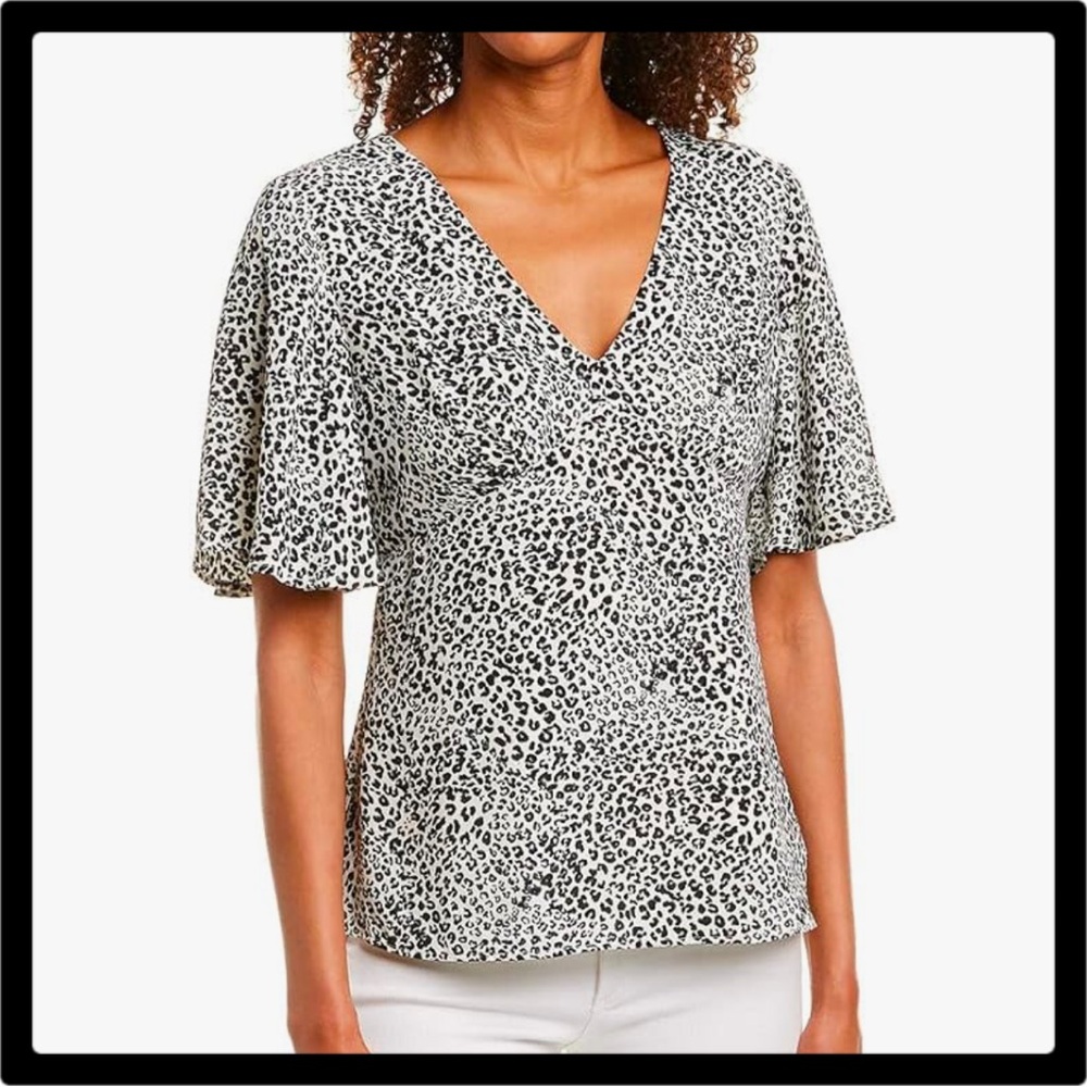 Nanette Lepore Women's Flutter Animal Printed Empire Top Med